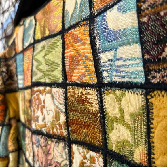 Vintage Tapestry Upholstery Patchwork Stained Glass Mosaic Floral Quilt Blazer - Picture 9 of 15